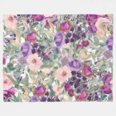 Lila Pink Boho Aquarellfarben-Blume Fleecedecke (Vorderseite (Horizontal))