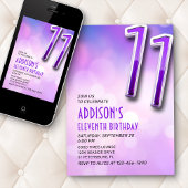 Lila Pink Bokeh 11. Geburtstag Einladung