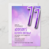 Lila Pink Bokeh 11. Geburtstag Einladung (Vorderseite)