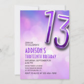 Lila Pink Bokeh 13. Geburtstag Einladung (Vorderseite)