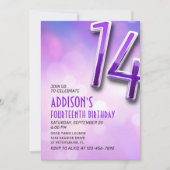 Lila Pink Bokeh 14. Geburtstag Einladung (Vorderseite)