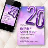 Lila Pink Bokeh 20. Geburtstag Einladung