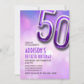 Lila Pink Bokeh 50. Geburtstag Einladung (Vorderseite)