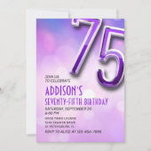 Lila Pink Bokeh 75. Geburtstag Einladung (Vorderseite)