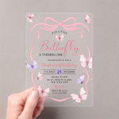 Lila Pink Bow unser kleiner Schmetterling Geburtst Acryleinladungen (Insitu (Handheld))
