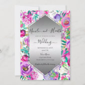 Lila Pink Bright Floral Wasserfarbenhochzeit Einladung (Vorderseite)