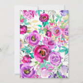 Lila Pink Bright Floral Wasserfarbenhochzeit Einladung (Rückseite)