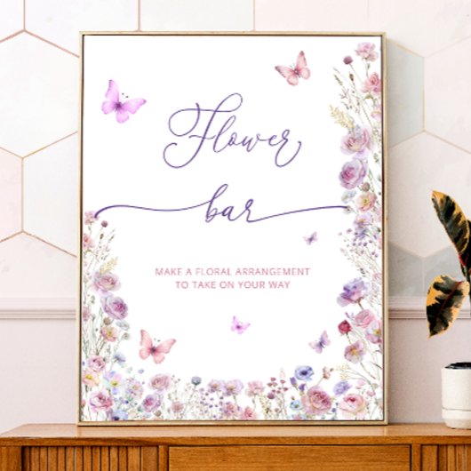Lila Pink Butterfly Wildblumen Blume Bar Poster