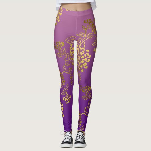 Lila Pink Chrysanthemum Ombre Fade Leggings (Vorderseite)
