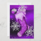 Lila Pink Crystal Snowflake Weihnachts-Party Einladung (Rückseite)