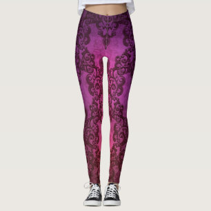 Lila Pink Damask Boho Style Leggings