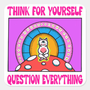 Lila Pink denken Sie an Ihre Katze Quadratischer Aufkleber