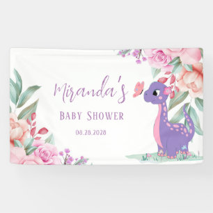 Lila Pink Dinosaur Butterfly Girl Babydusche Banner