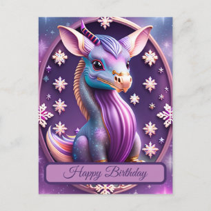 Lila Pink Drache, fantasievolle Digital Art Postkarte