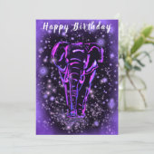 Lila Pink Elephant Happy Birthday Card (Stehend Vorderseite)