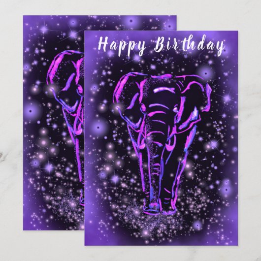 Lila Pink Elephant Happy Birthday Card (Vorne/Hinten)