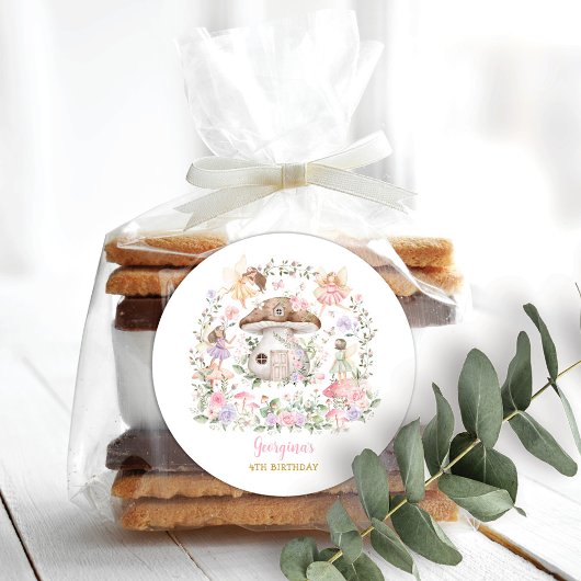 Lila Pink Fairy Floral Garden Girl Birthday Runder Aufkleber