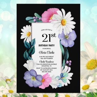 Lila Pink Floral 21. Geburtstag Party Einladung
