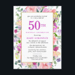 Lila Pink Floral 50. Geburtstag Einladungspostkarte<br><div class="desc">Die farbenfrohen Blume sind mit rosa, lila und cremefarbenen Blumen geschmückt. Auch die Geburtstagsfeier und der Name des Jubiläums sind lila. Hellgrüne Blätter verleihen dem Ganzen eine moderne botanische Atmosphäre. Diese Einladung ist Teil der 50. Geburtstagskollektion von Festive Floral. Es enthält einfach zu bedienende Vorlagen, um hübsche Einladungen und Geburtstagsgeschenke...</div>