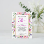 Lila Pink Floral 50. Geburtstag Einladungspostkarte (Stehend Vorderseite)