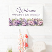 Lila Pink Floral 50. Geburtstag Willkommen Banner (Insitu)