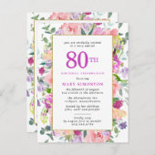 Lila Pink Floral 80. Geburtstag Einladungspostkarte (Vorne/Hinten)
