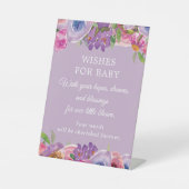 Lila Pink Floral Baby Dusche Wünsche für Baby Sockelschild (Vorderseite)