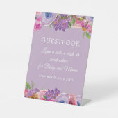 Lila Pink Floral Baby Girl Shower Gästebuch Sockelschild (Vorderseite)