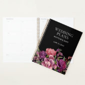 Lila Pink Floral Black Botanical Wedding Plans Planer (Anzeige)