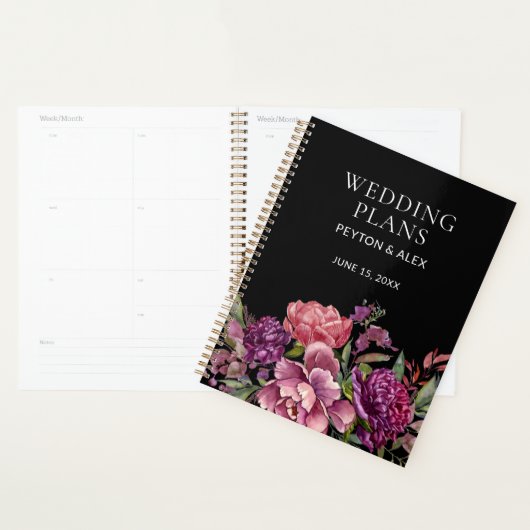 Lila Pink Floral Black Botanical Wedding Plans Planer (Anzeige)