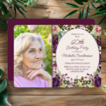 Lila Pink Floral Botanisches Foto 60. Geburtstag Einladung<br><div class="desc">Elegante Pflaume lila und rosa Vintage Aquarellfarben Blumen und Grün botanische Geburtstagsparty Foto Einladung für Frauen. Diese Einladung ist für einen 60. Geburtstag gedacht, kann aber für jeden Altersgruppen angepasst werden. Kontaktieren Sie mich, um Hilfe bei Ihren Anpassungen zu erhalten oder um zusätzliche Matching oder Koordination von Zazzle Produkten für...</div>