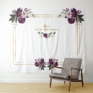 Lila Pink Floral Gold Foto Stand 40. Geburtstag Wandteppich