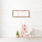 Lila Pink Floral Happy Geburtstag Banner (Insitu)