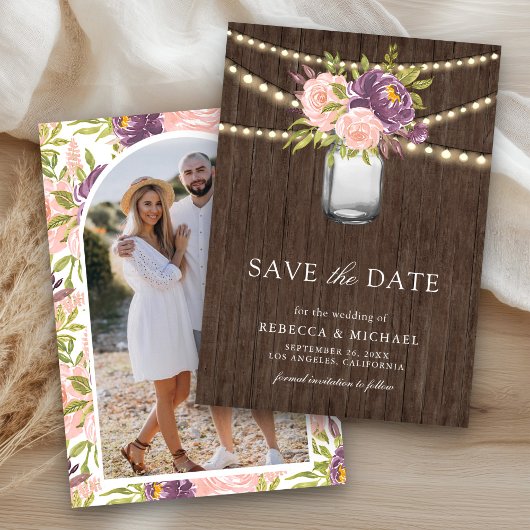 Lila Pink Floral Mason Jar Foto Hochzeit Save The Date