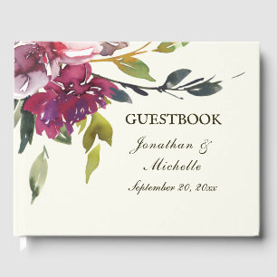 Lila Pink Floral Watercolor Bibel Verse Hochzeit Gästebuch