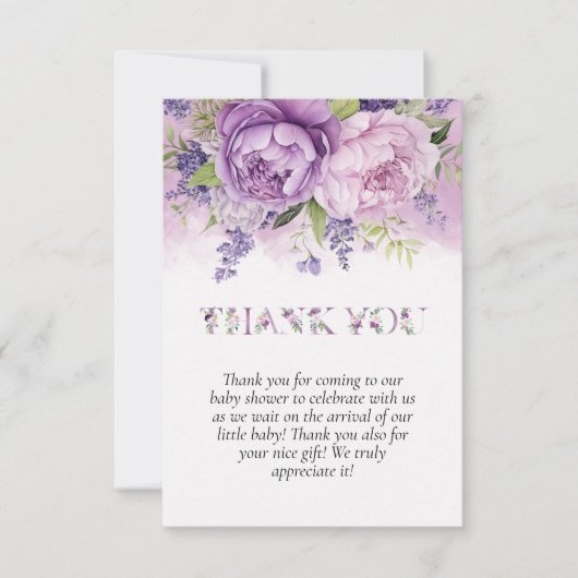 Lila & Pink Garden Blume Girl Babydusche Dankeskarte (Vorderseite)