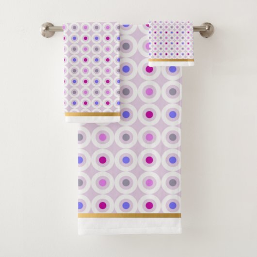 LILA PINK GEOMETRIC CIRCLES BATHROOM TOWEL SET (Insitu)