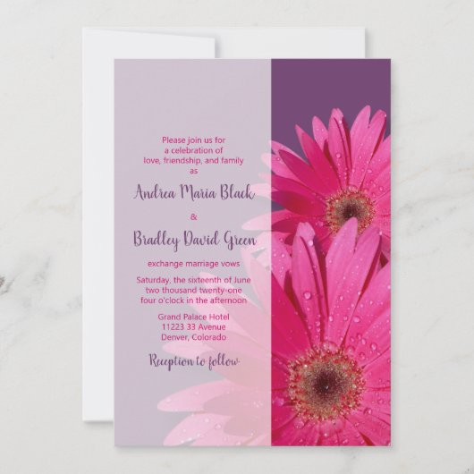 Lila Pink Gerbera Daisy Wedding Einladung (Vorderseite)