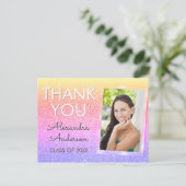 Lila Pink Glitzer Abschluss Vielen Dank Postkarte (Stehend Vorderseite)