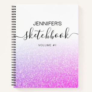 Lila Pink Glitzer Girly Ombre Sketchbook Name Notizblock