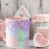 Lila Pink-Glitzer-holografisches Namensskript Tasse