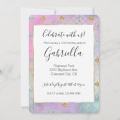 Lila Pink Gold Aqua Glitzer Meerjungfrau Sparkasse Einladung (Vorderseite)