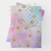 Lila Pink Gold Aqua Glitzer Meerjungfrau Sparkasse Geschenkpapier Set (Beispiel)