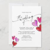 Lila Pink Gold Herzblasen Einladung Hochzeit (Vorderseite)