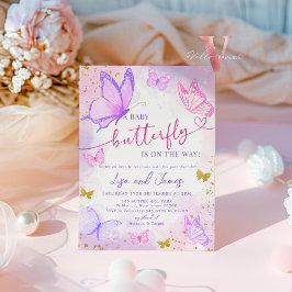 Lila Pink Gold Schmetterling Kinderdusche Einladun Einladung