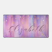 Lila Pink-Gold-Star-Shimmer-Script Personalisiert Schreibtischunterlage (Vorderseite)