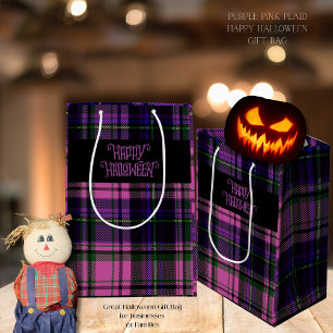 Lila Pink Happy Halloween Karierter Geschenkbeutel Mittlere Geschenktüte