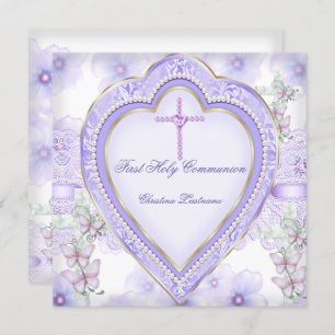 Lila Pink Heart Girl 2 Einladung