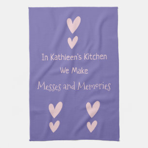 Lila Pink Hearts Messages Erinnerungen Mama Oma Geschirrtuch