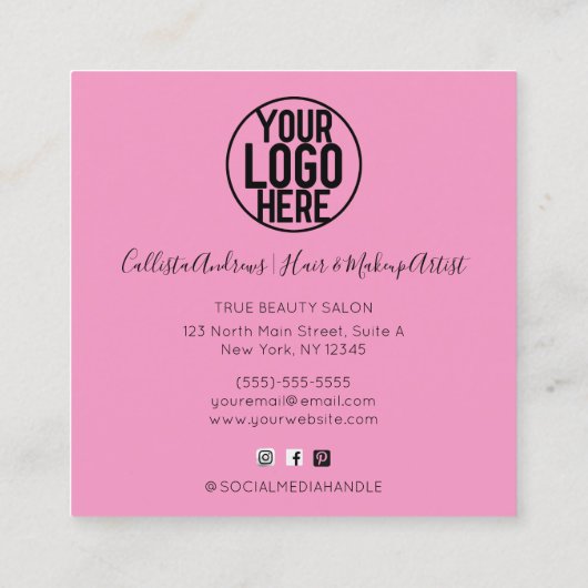 Lila Pink Holograph Glitzer Confetti Salon Squar Quadratische Visitenkarte (Rückseite)